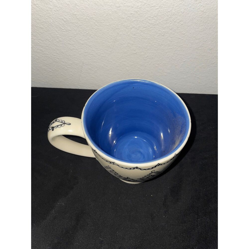 Starbucks Barista 2002 Cream Blue Black Lace Diamond Mug Vintage Footed